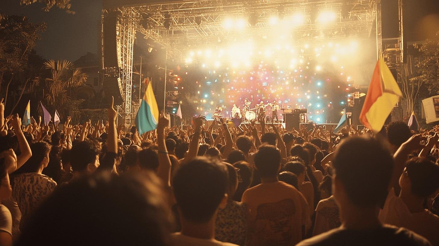 Night-time music festival crowd in front of a lit stage in southern Taiwan