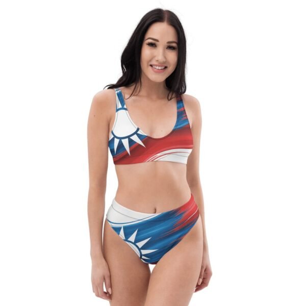 Taiwan Flag Modern Art High-Waisted Bikini - 3 台灣旗幟現代藝術高腰比基尼