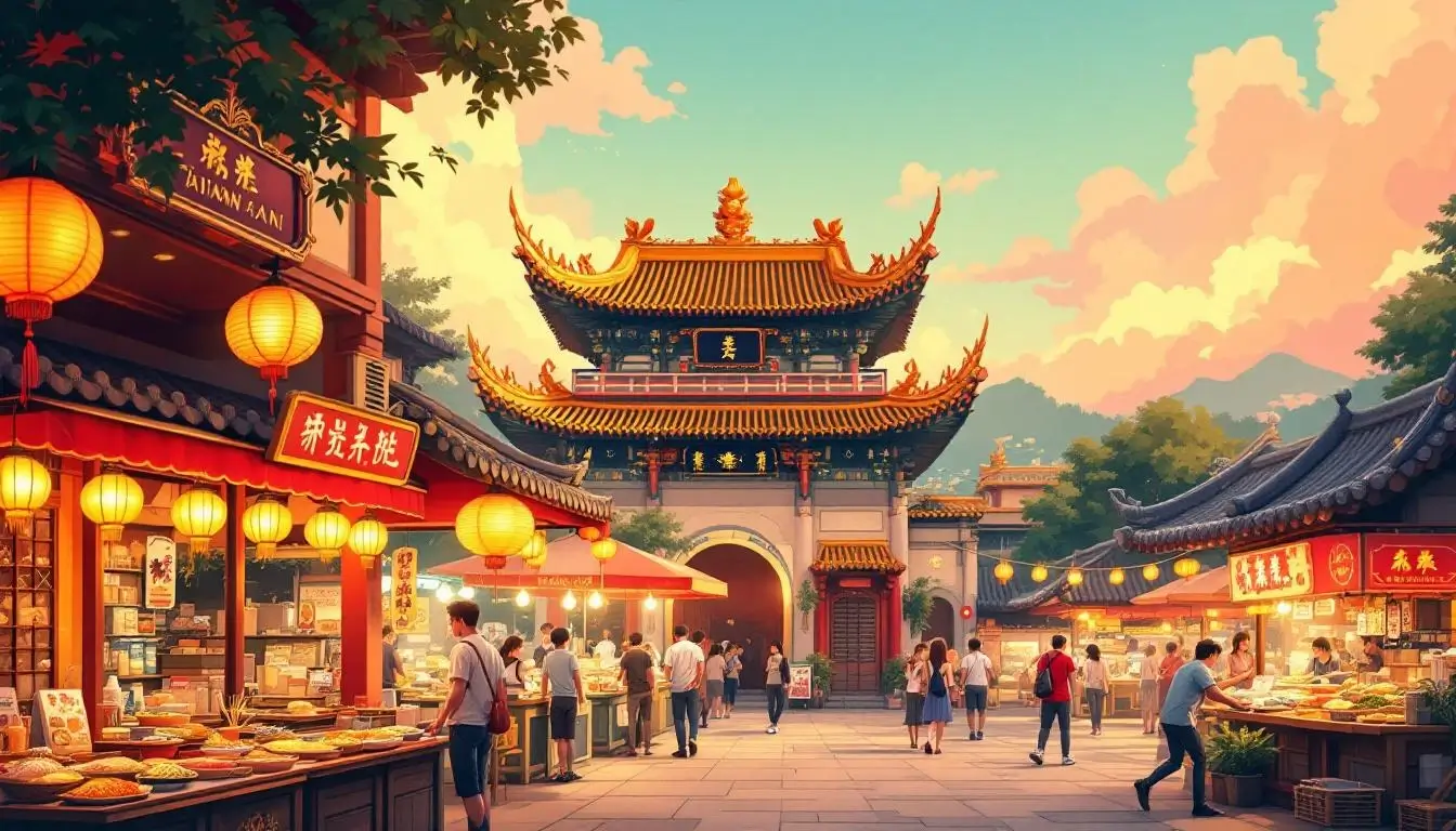 台南台灣寺廟與夜市街頭美食景象