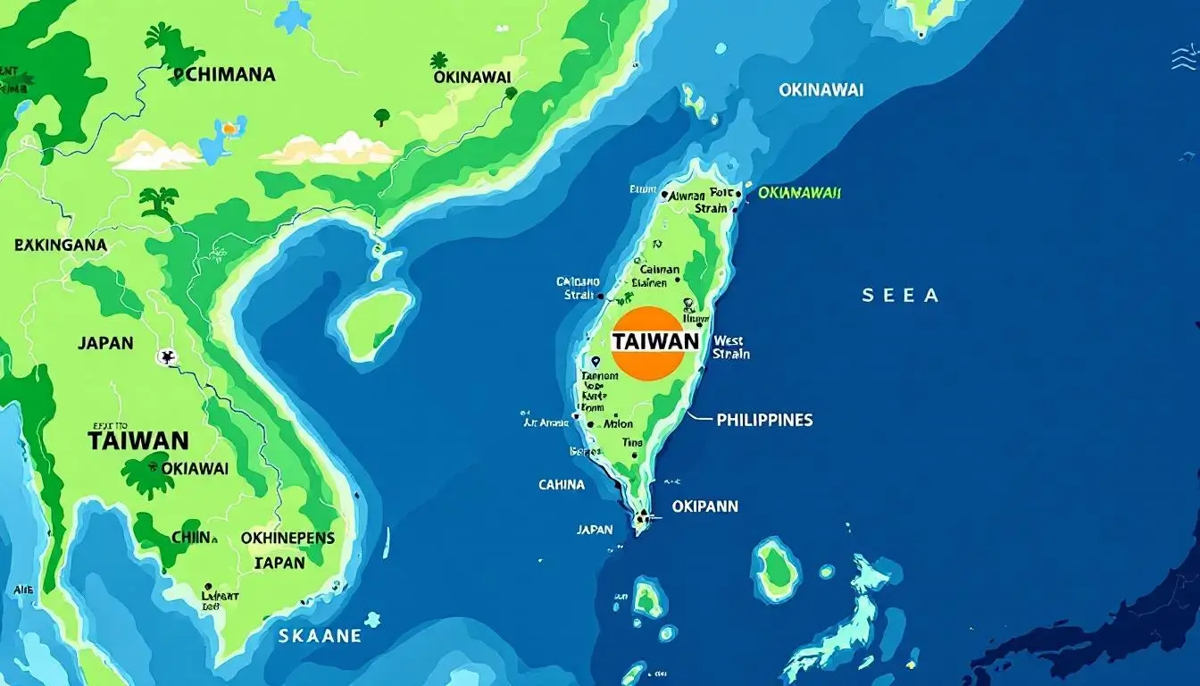 台灣世界地圖，顯示台灣在東亞的位置