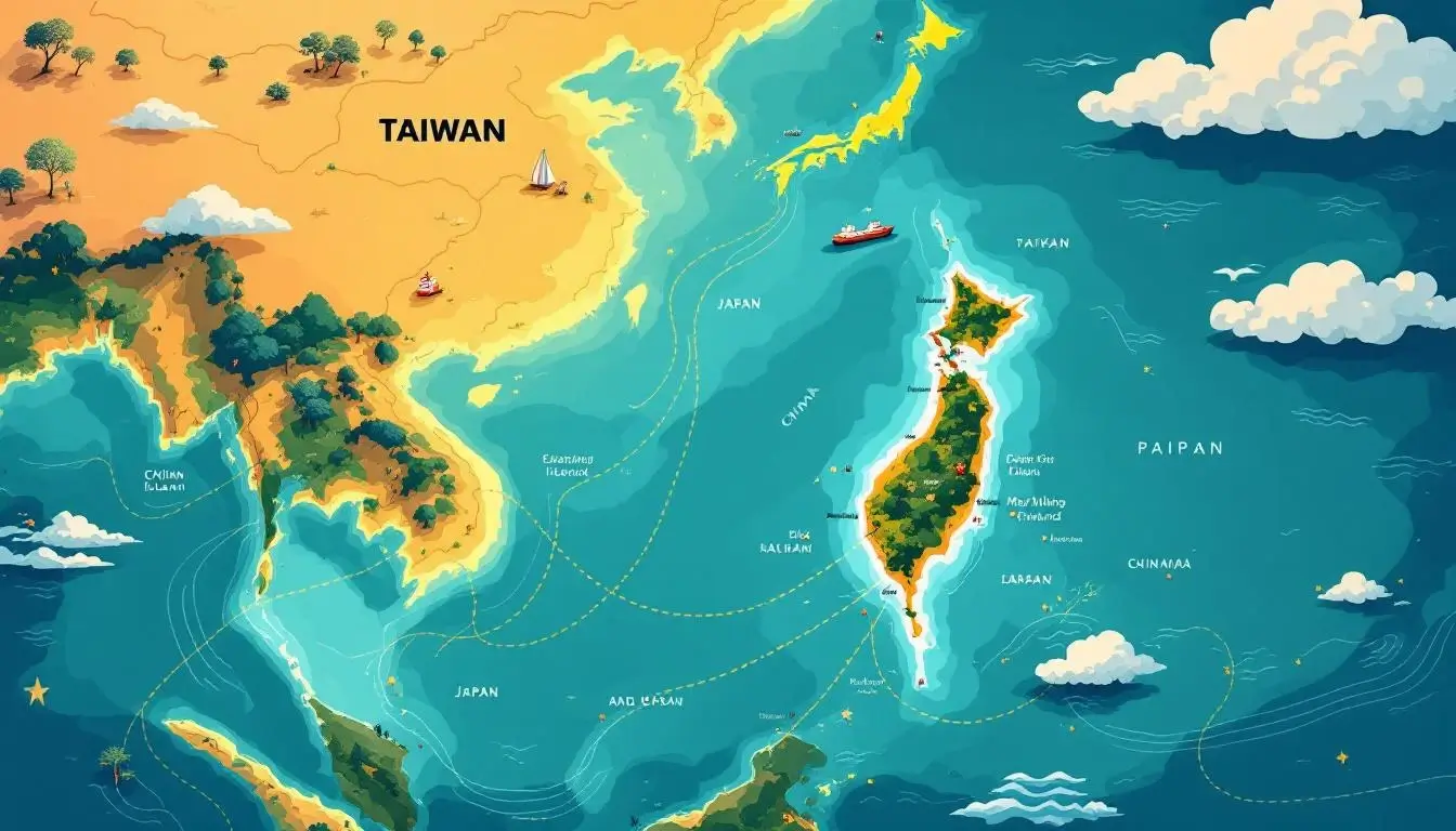 台灣及週邊國家（包括中國、日本和菲律賓）地圖