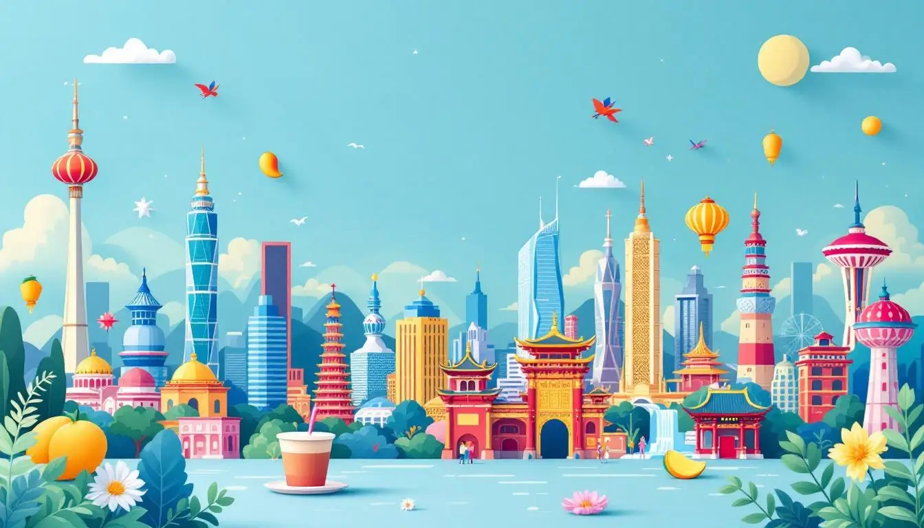 colorful Taiwan travel planning guide with landmarks