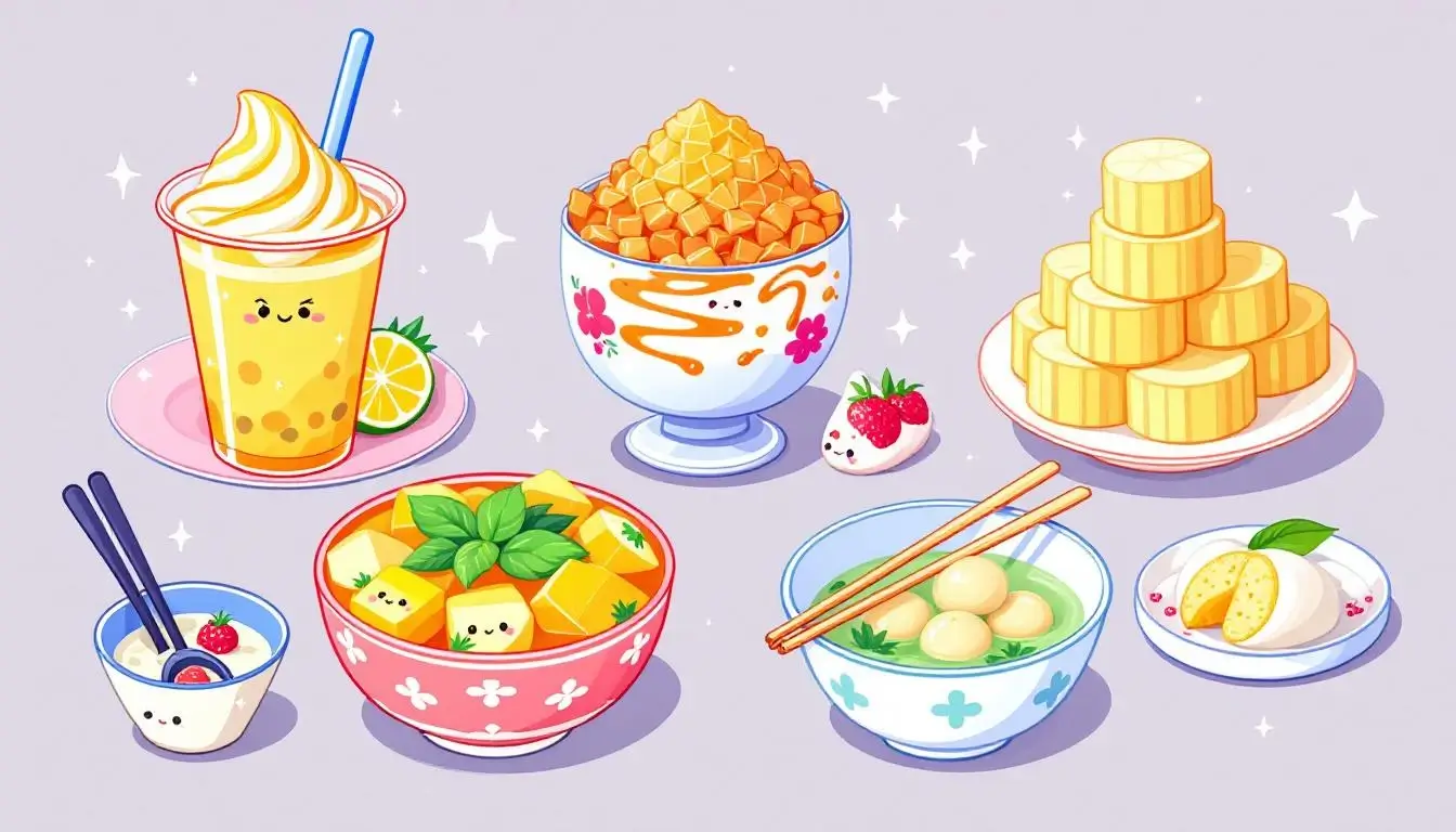 Taiwan traditional desserts including shaved ice and bubble tea