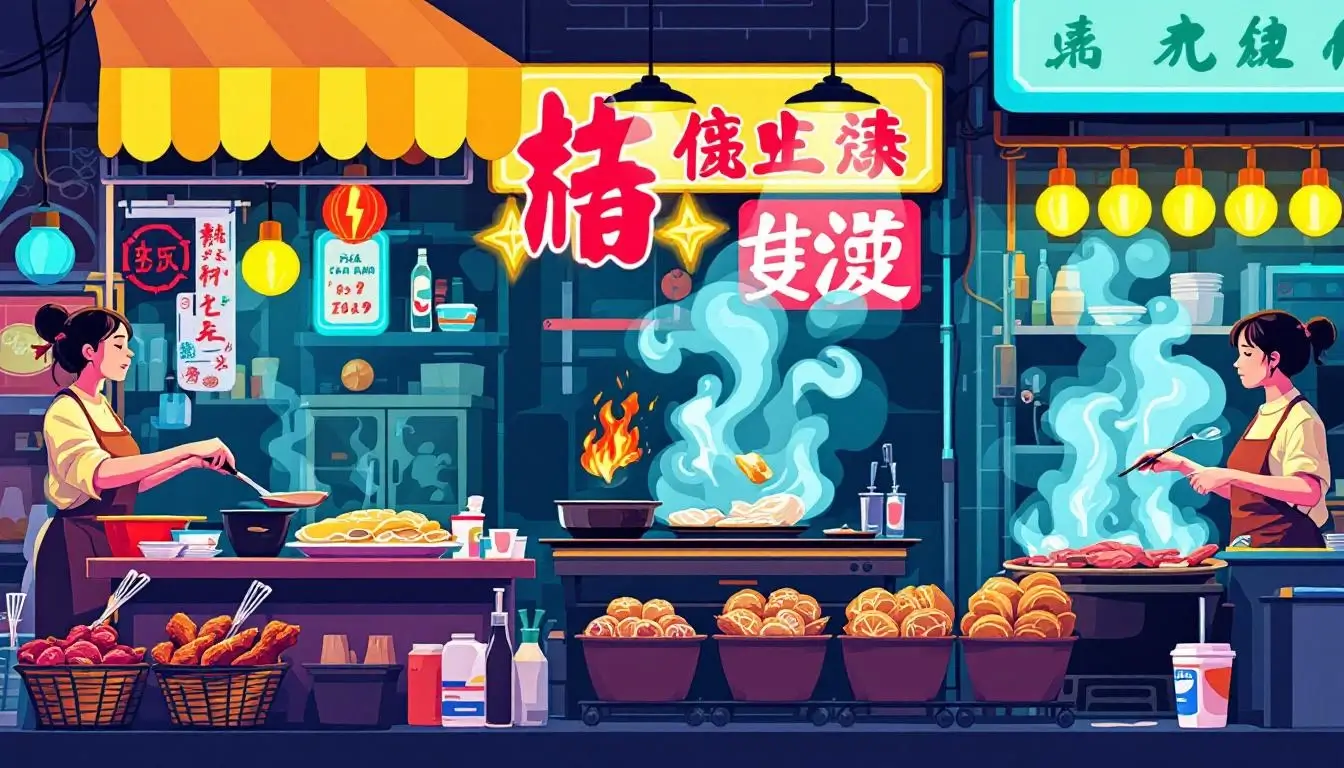 Taiwan night market street food stalls