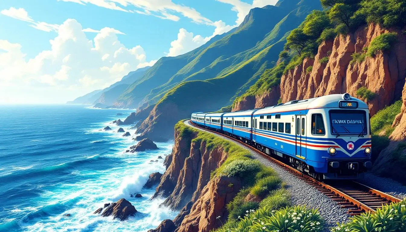 台鐵常規列車沿著台灣壯麗的東海岸懸崖行駛
