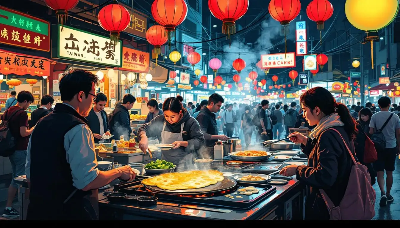 famous Taiwan street food at night market