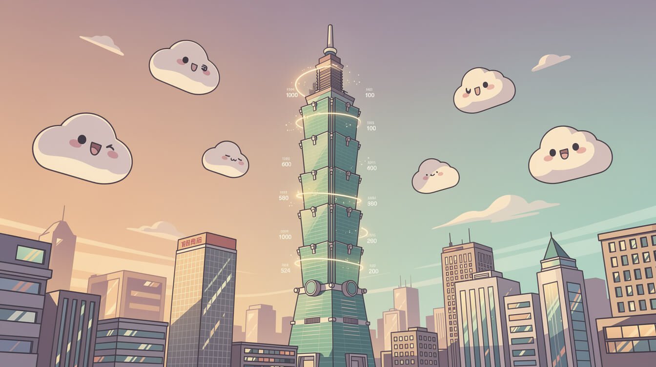 台北101有多高？ ——高度資訊圖顯示，塔身旁標註了508公尺和1667英尺。