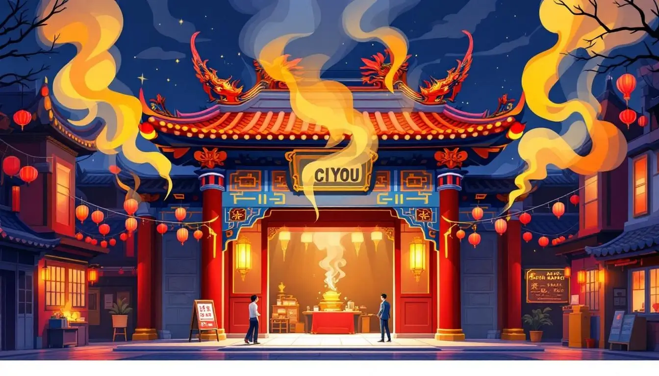Ciyou Temple at Raohe Night Market entrance in Taipei Taiwan
