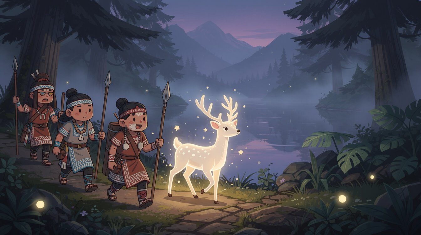 Thao hunters following a white deer toward Sun Moon Lake in Taiwan