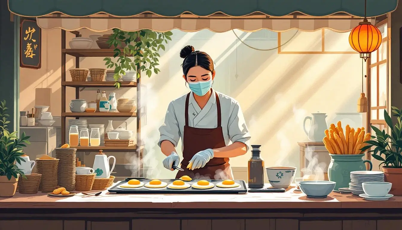 Taipei traditional breakfast shop with dan bing and soy milk