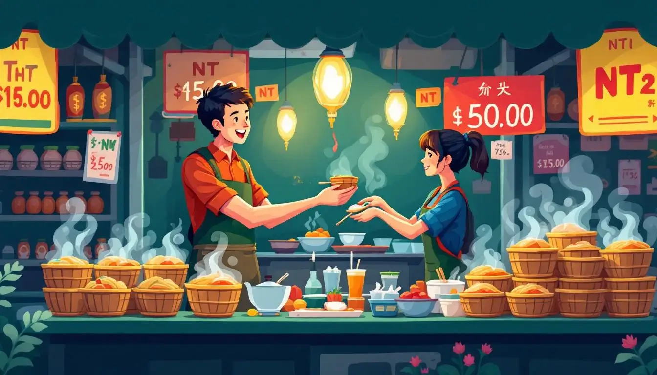 Taipei night market vendor serving street food to customers