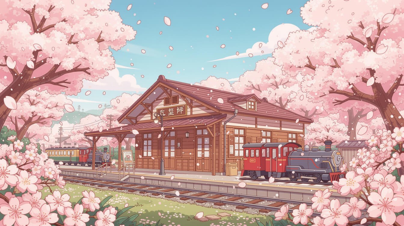 Yoshino cherry blossoms at Alishan Station in spring