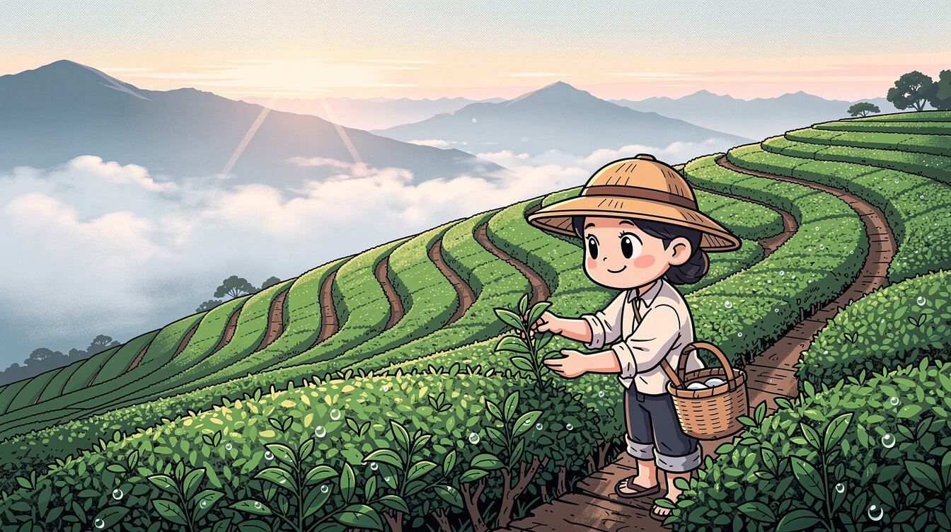 Alishan high-mountain oolong tea terraces in mist