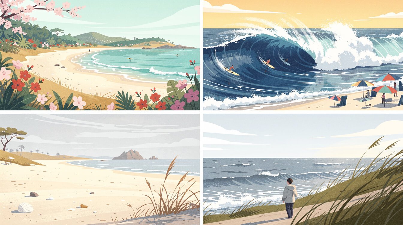 seasonal Taiwan beach calendar four-panel collage