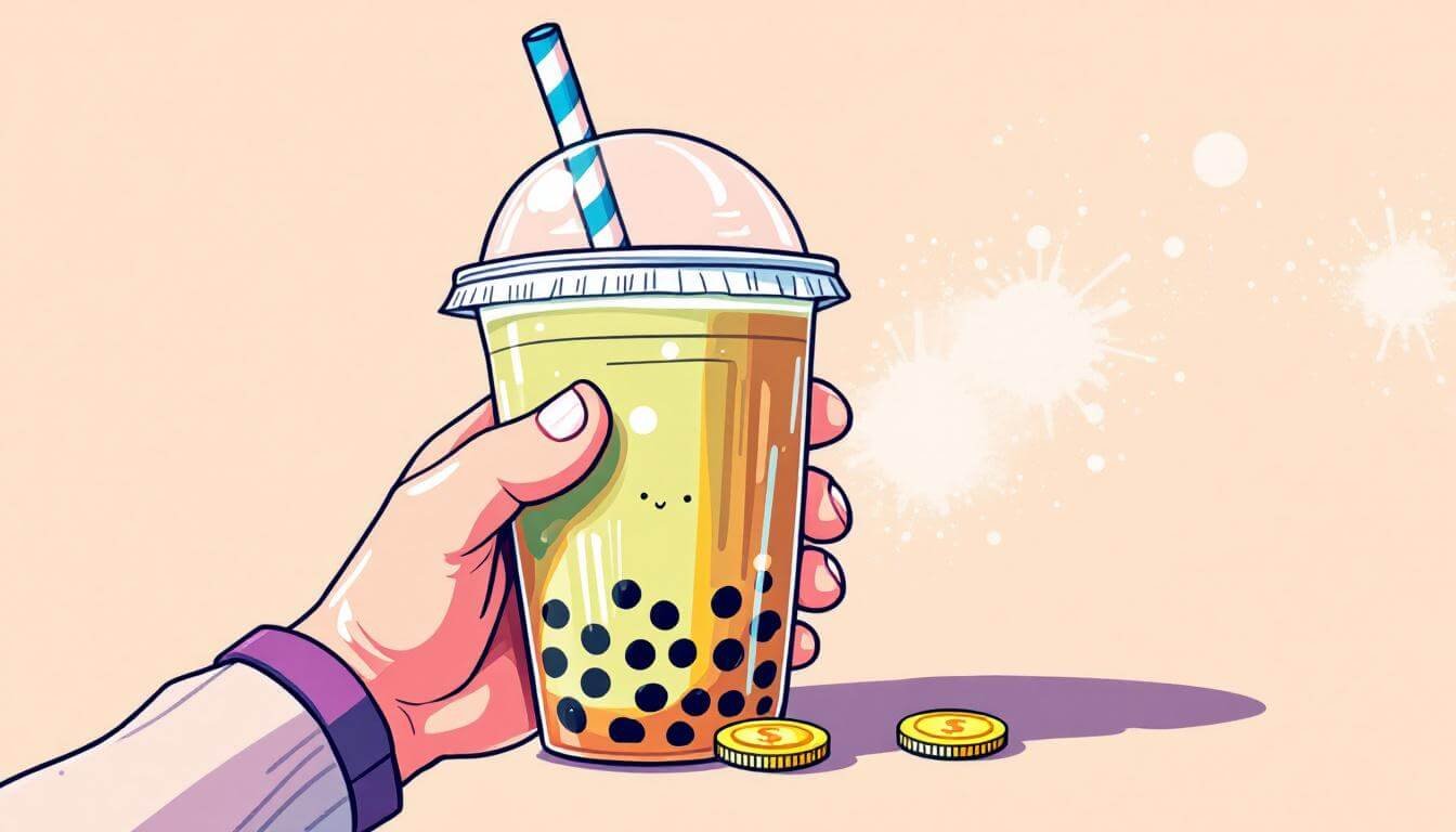 密封的台灣珍珠奶茶杯，附粗吸管和新台幣