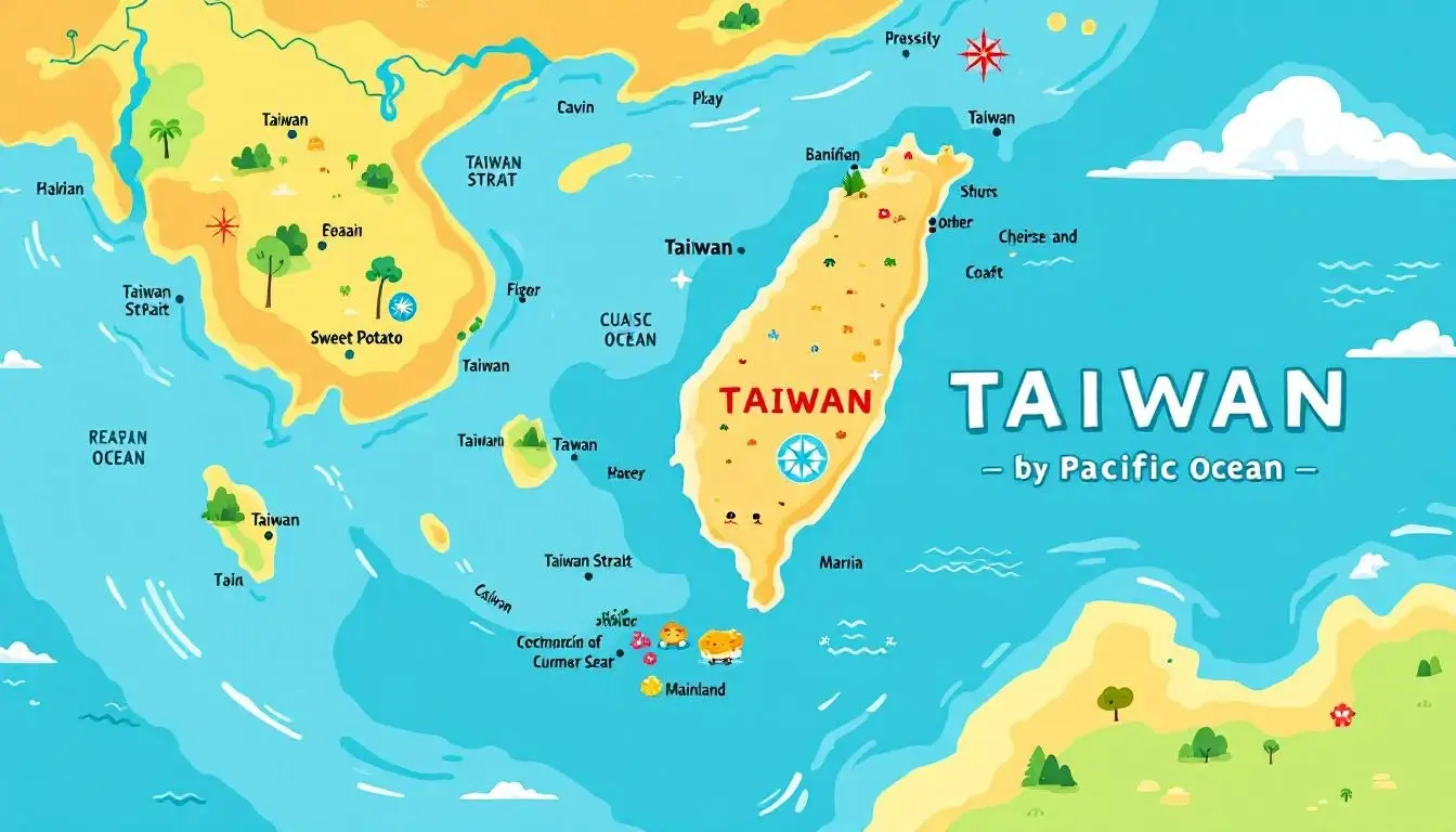 taiwan country world map showing Taiwan location in Pacific Ocean