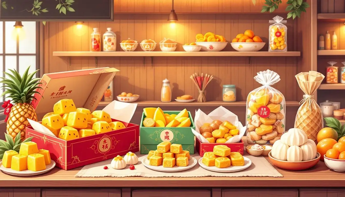 台灣紀念品食品禮品，包括鳳梨酥和小吃