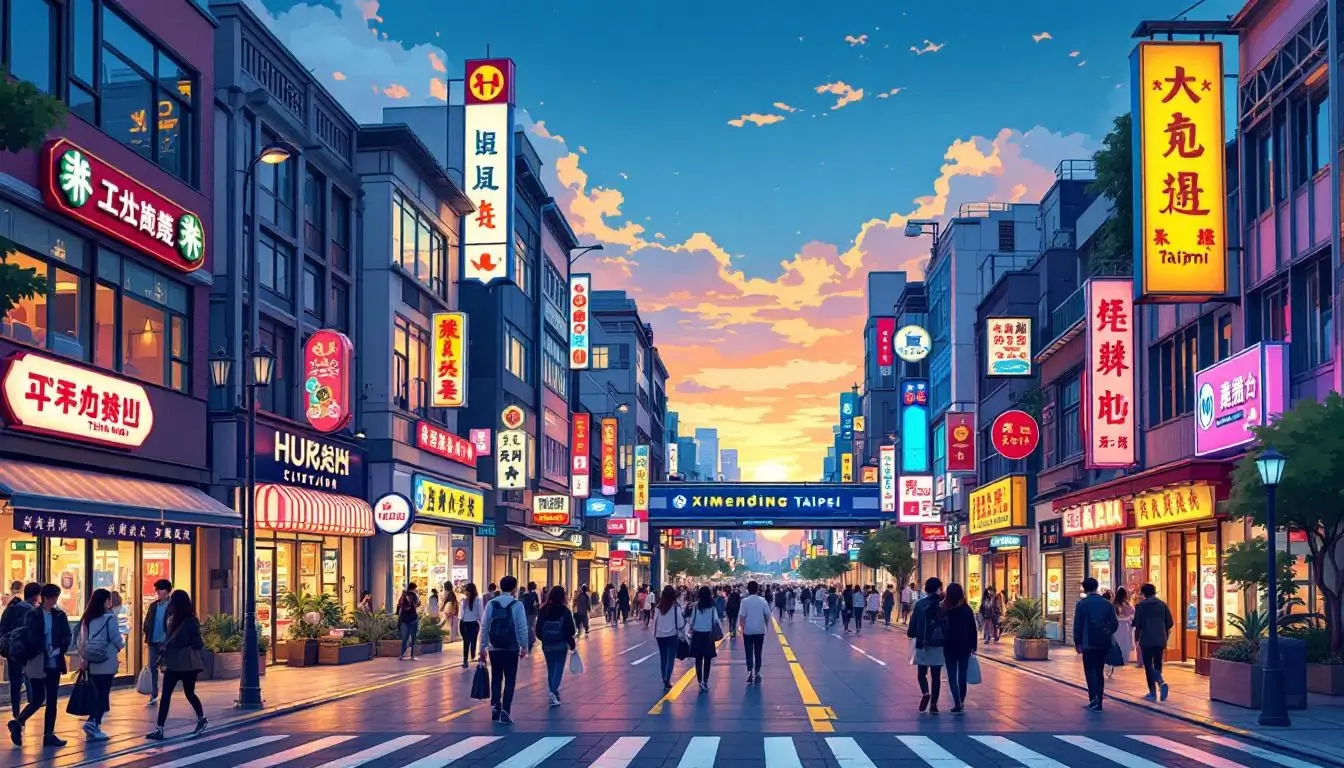 ximending night market taiwan pedestrian district at sunset