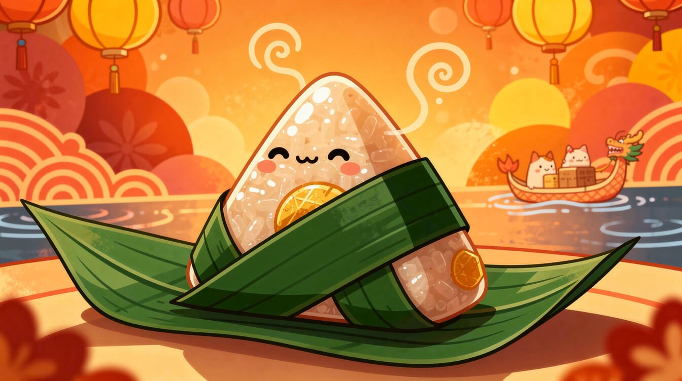 Taiwanese zongzi sticky rice dumpling being unwrapped from a bamboo leaf