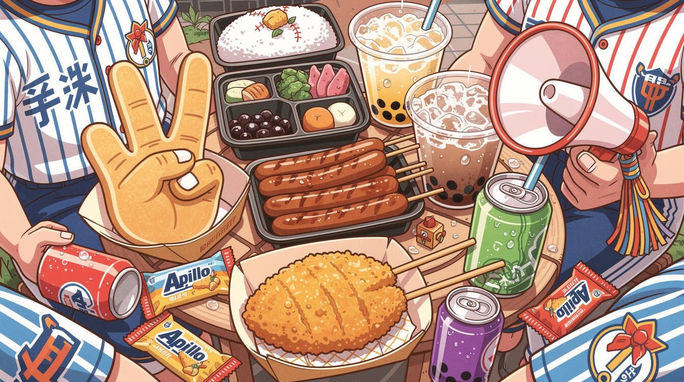 Taiwanese baseball stadium food and team merchandise