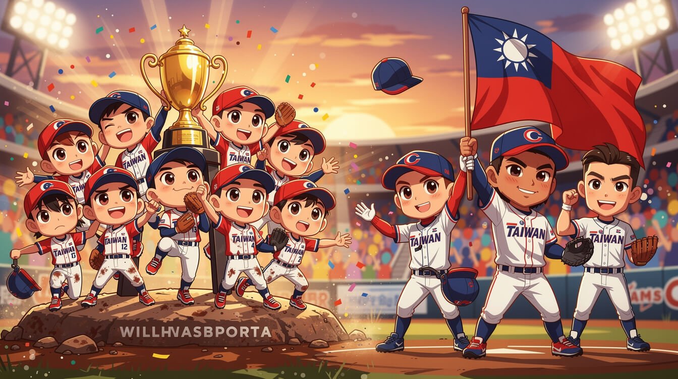 Taiwan Little League champions and WBC players celebrating with Taiwan flag