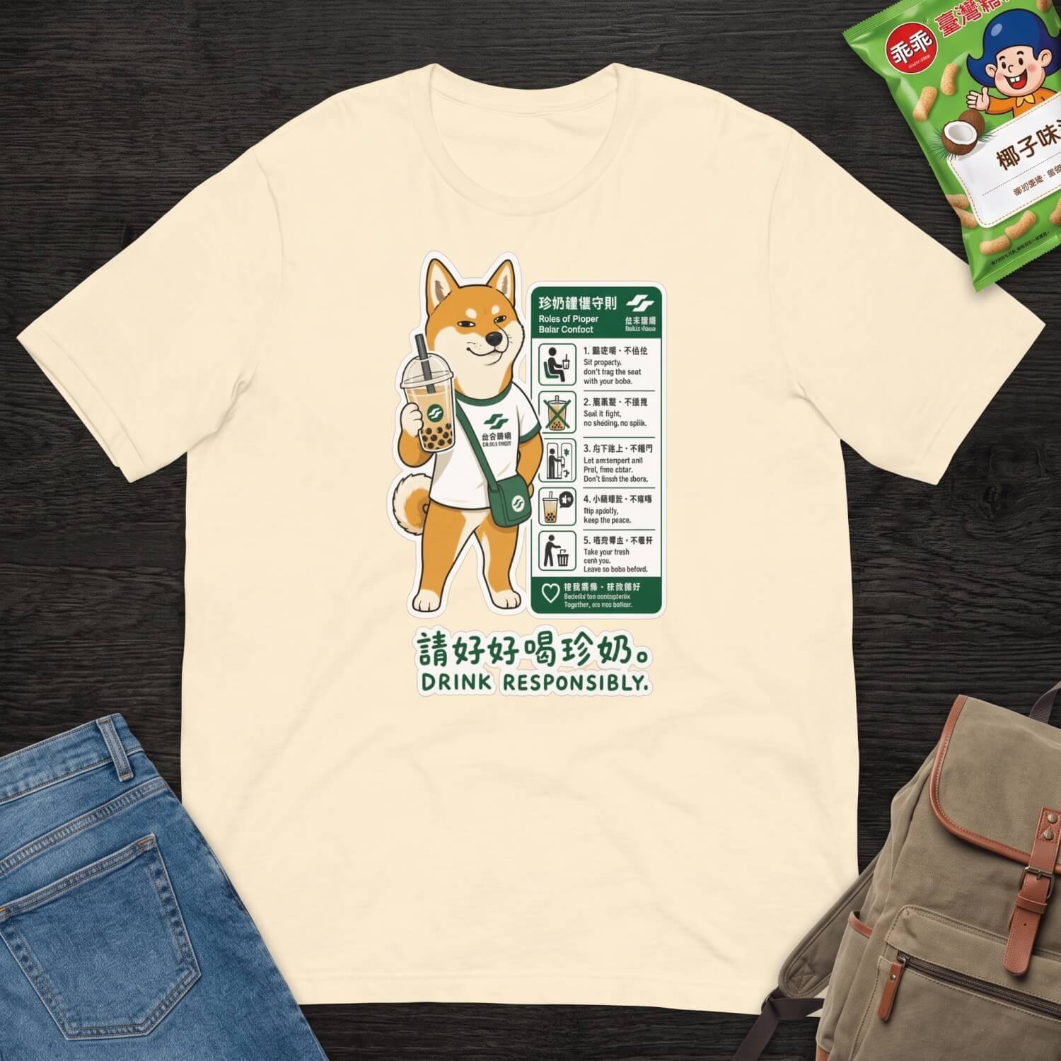 Boba Shiba Inu Taipei Metro Drink Responsibly T-Shirt