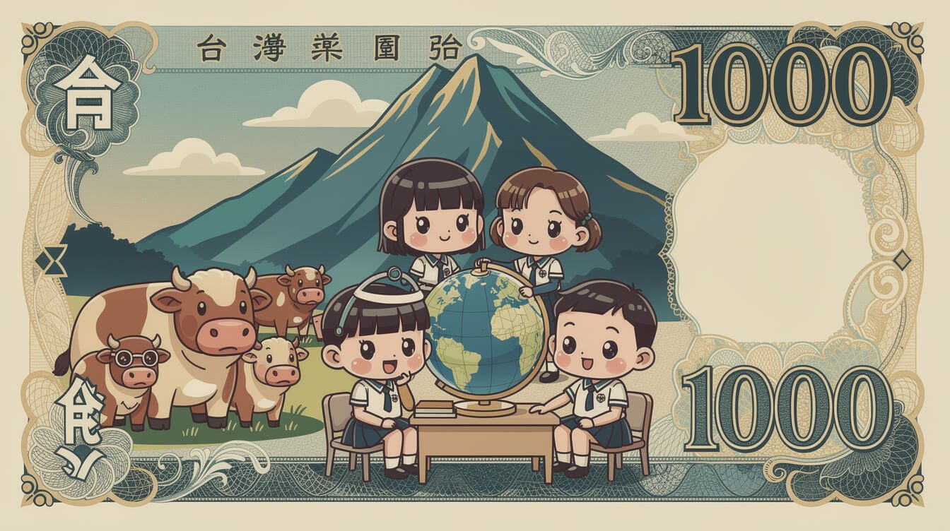 新台幣$1000面額兒童玉山台灣牛特寫