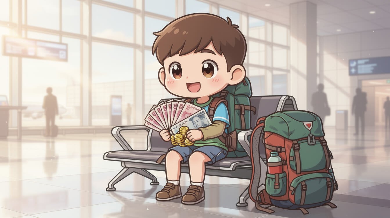 旅客在機場整理新版新台幣紙幣和硬幣