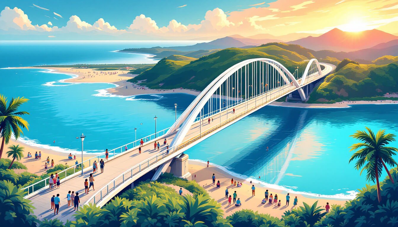 Fulong Beach suspension bridge crossing the Shuangxi River