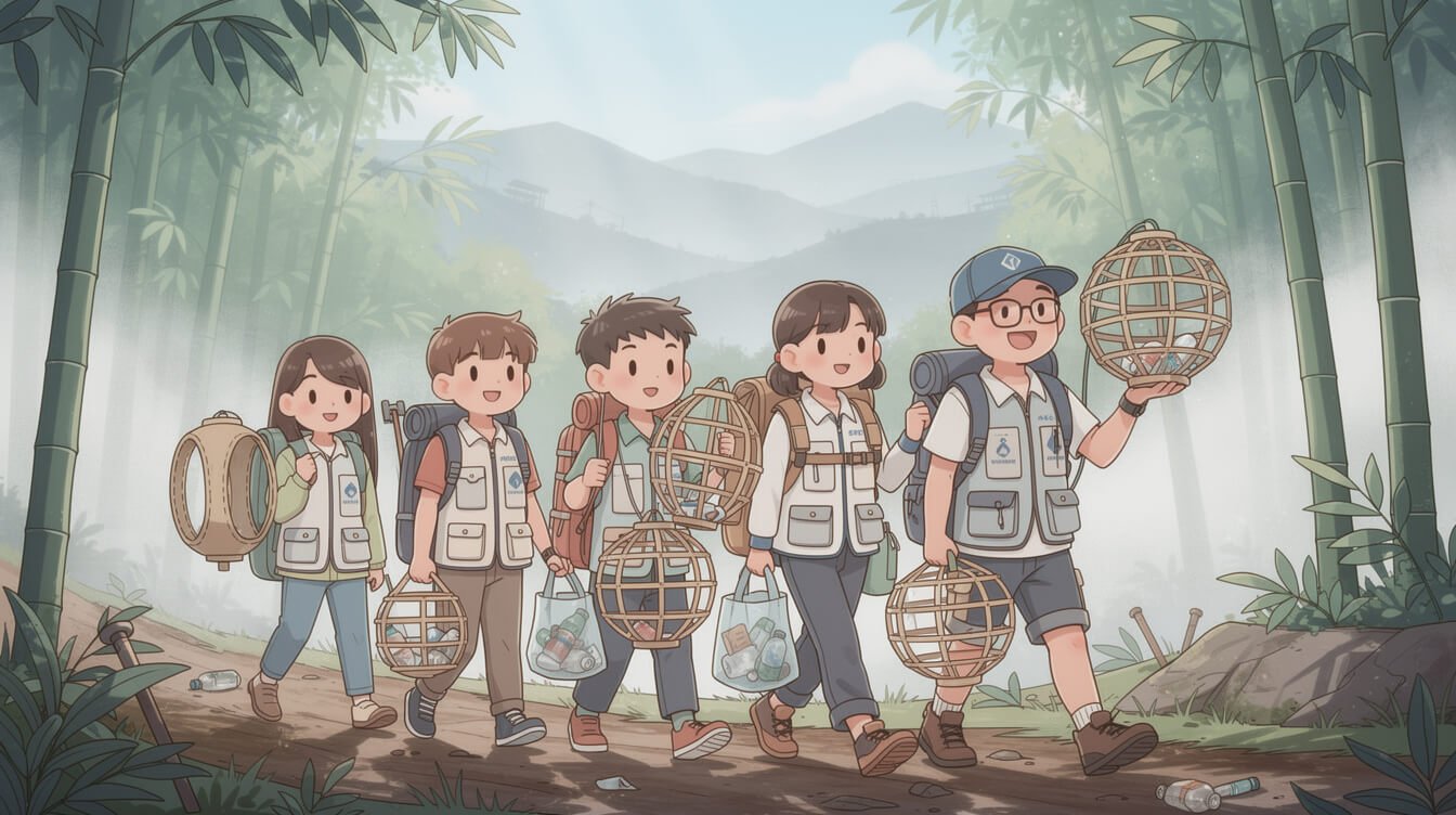 志工們從山上回收平溪天燈框架