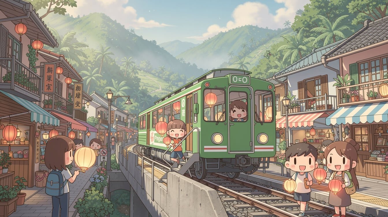 平溪線列車抵達燈會站