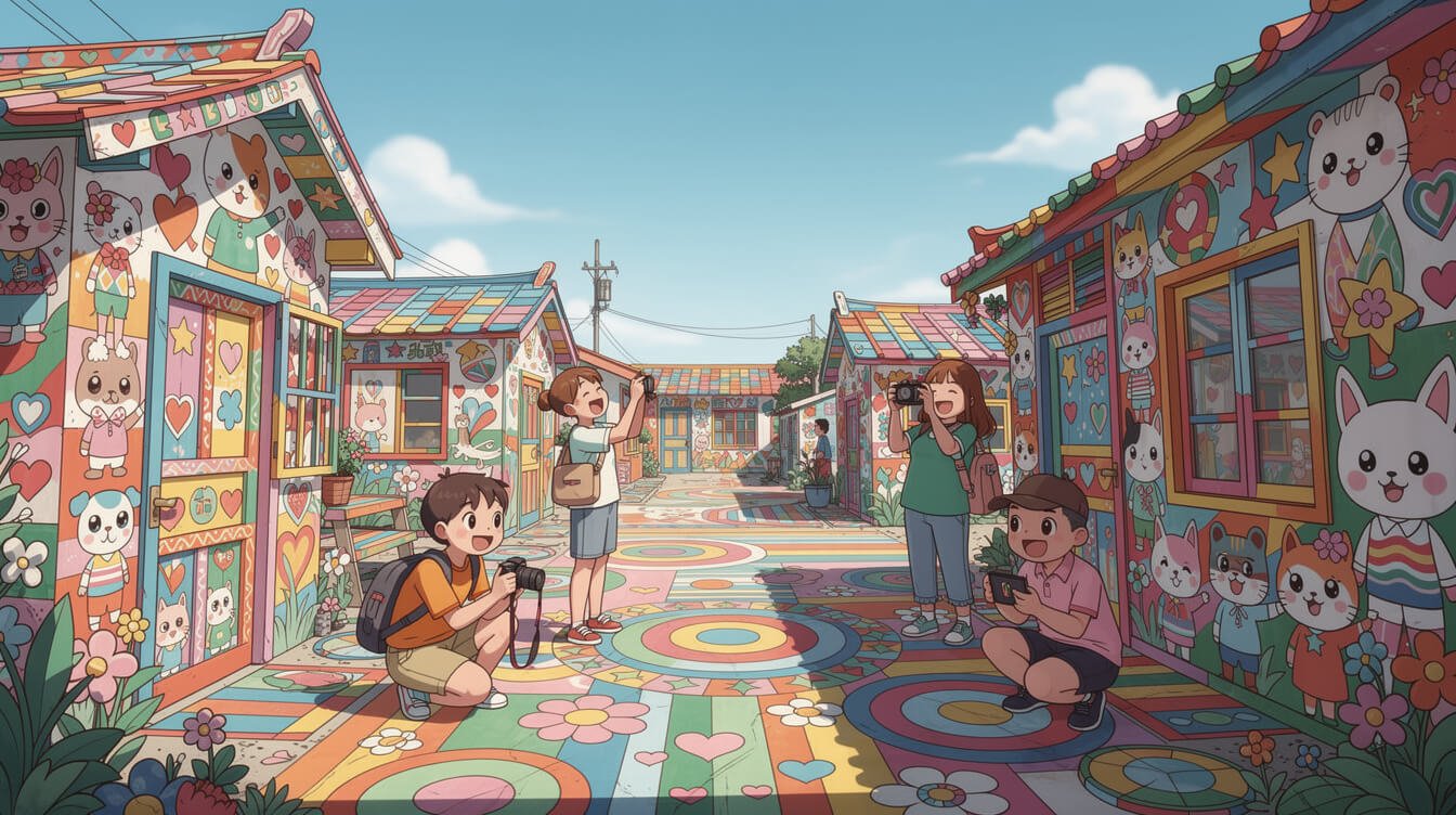 Taichung Rainbow Village painted murals by Grandpa Rainbow
