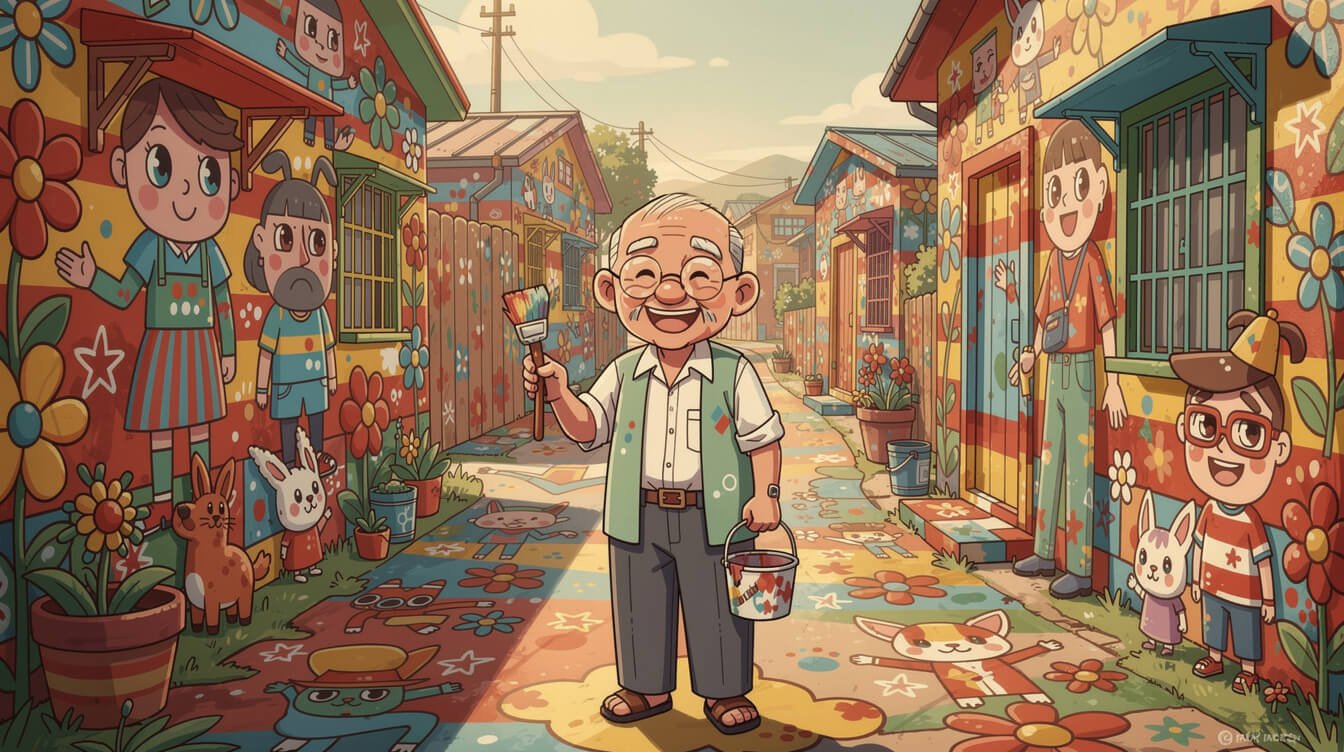 colorful folk-art murals at Taichung Rainbow Village