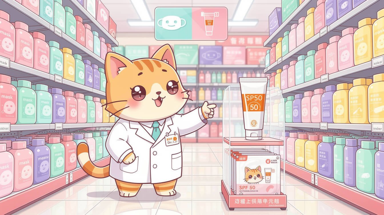 台灣藥妝店貨架上擺滿了面膜和護膚品