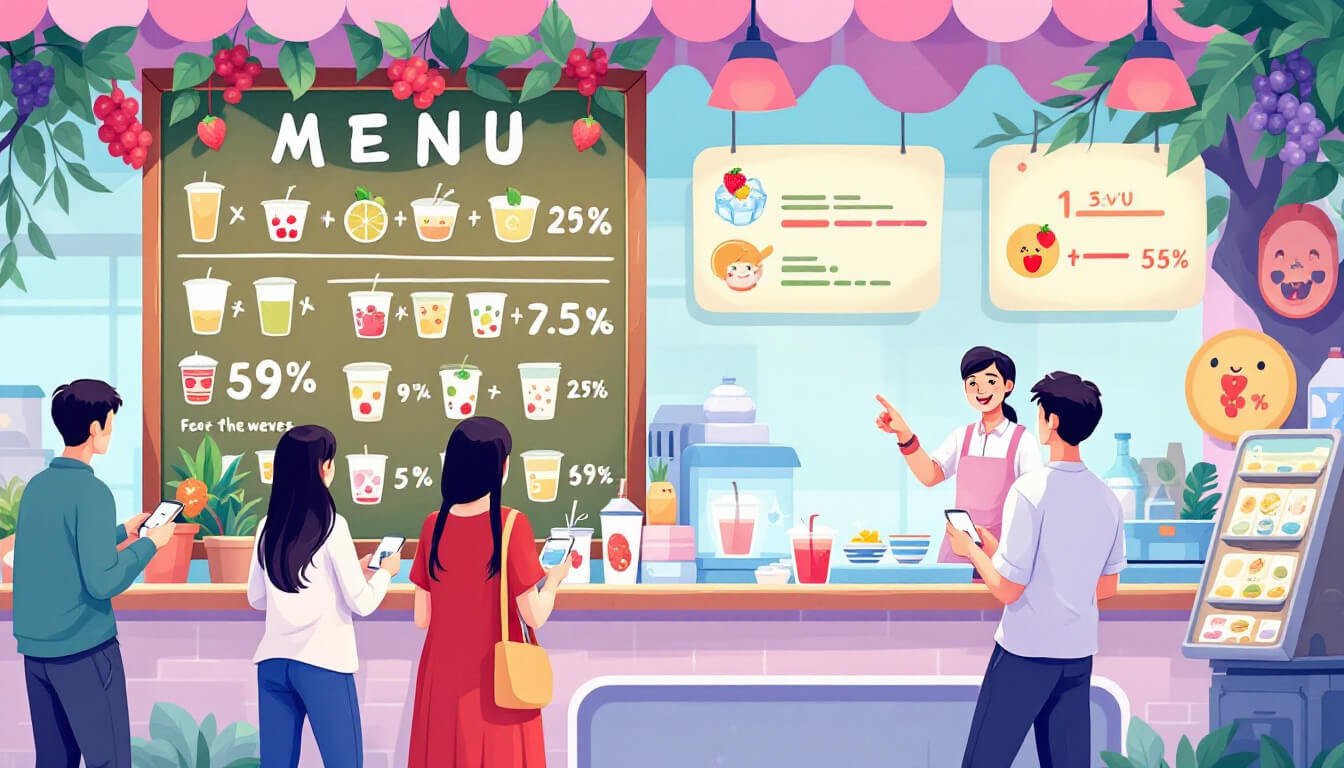 Taiwan fruit tea shop menu with sweetness and ice options
