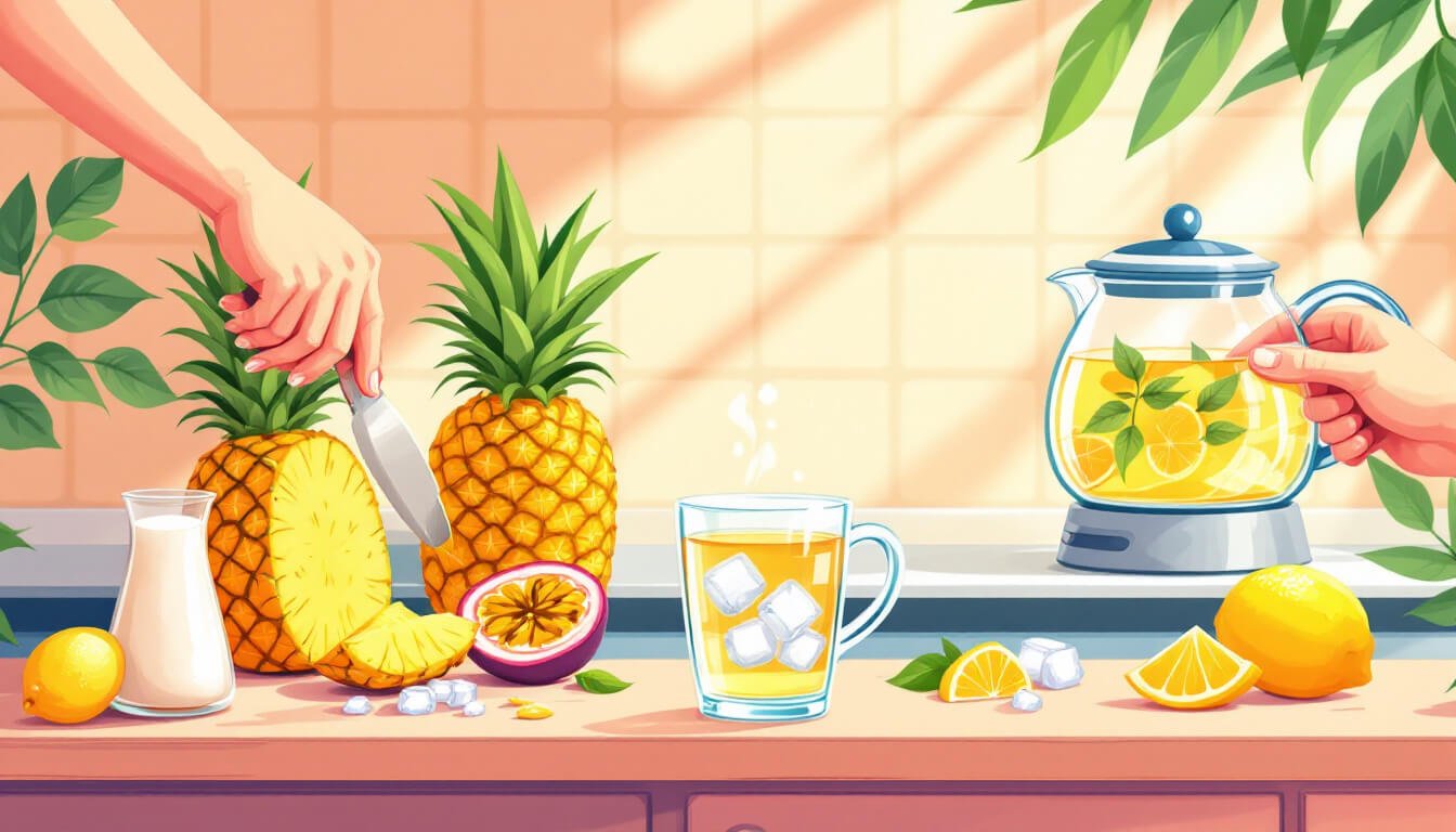 DIY Taiwan fruit tea home recipe ingredients on kitchen counter