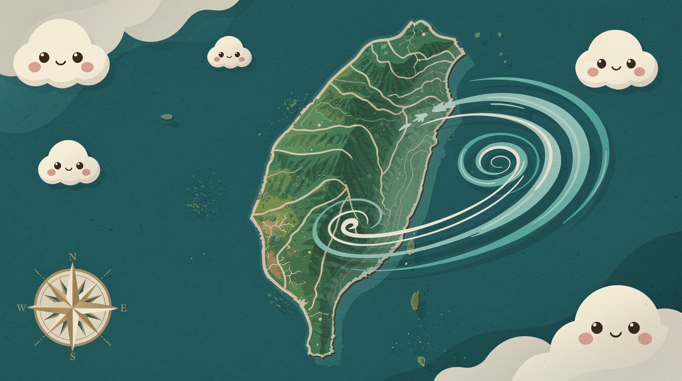 台灣地圖,標示太平洋颱風路徑