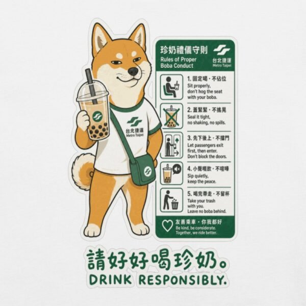 Boba Shiba Inu Taipei Metro Drink Responsibly T-Shirt - 9 Boba Shiba Inu Taipei Metro Drink Responsibly T-Shirt