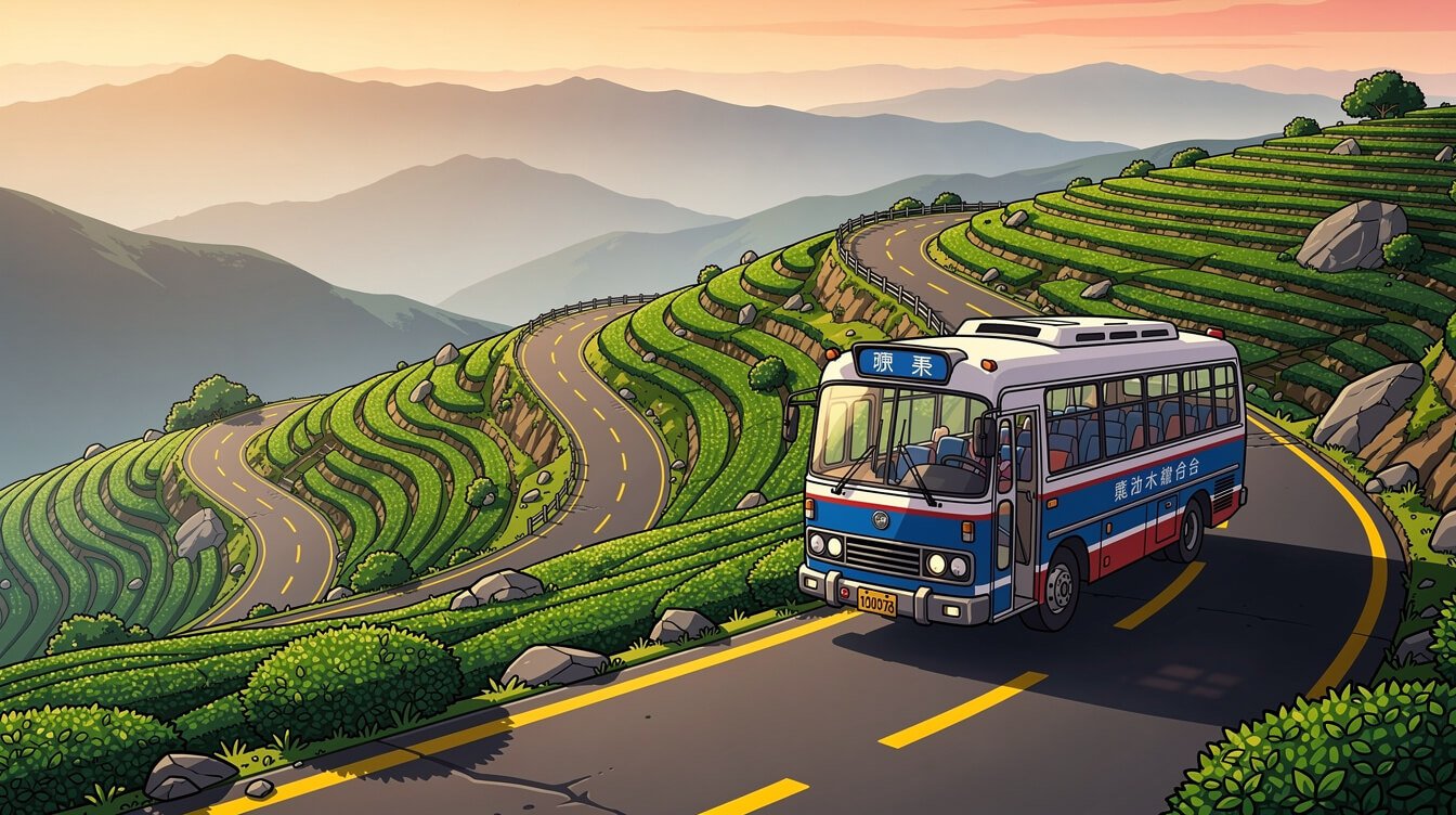 Kuo-Kuang bus climbing mountain road to Alishan Taiwan