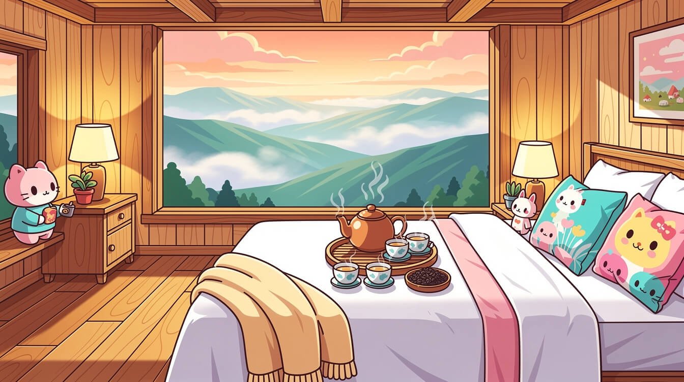 Alishan mountain lodge room with misty view Taiwan