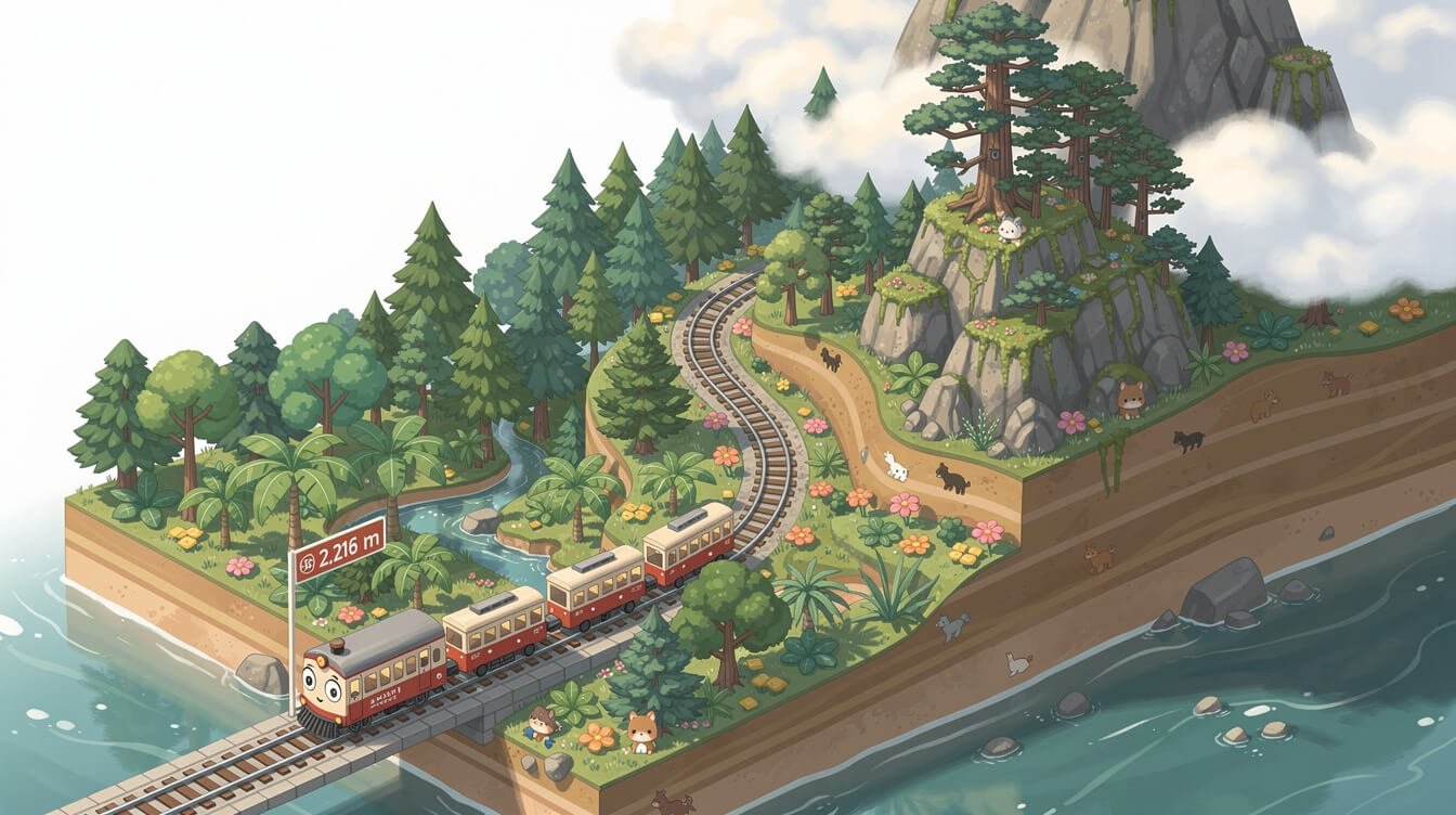 Illustrated route map of the Alishan Forest Railway from Chiayi to Alishan