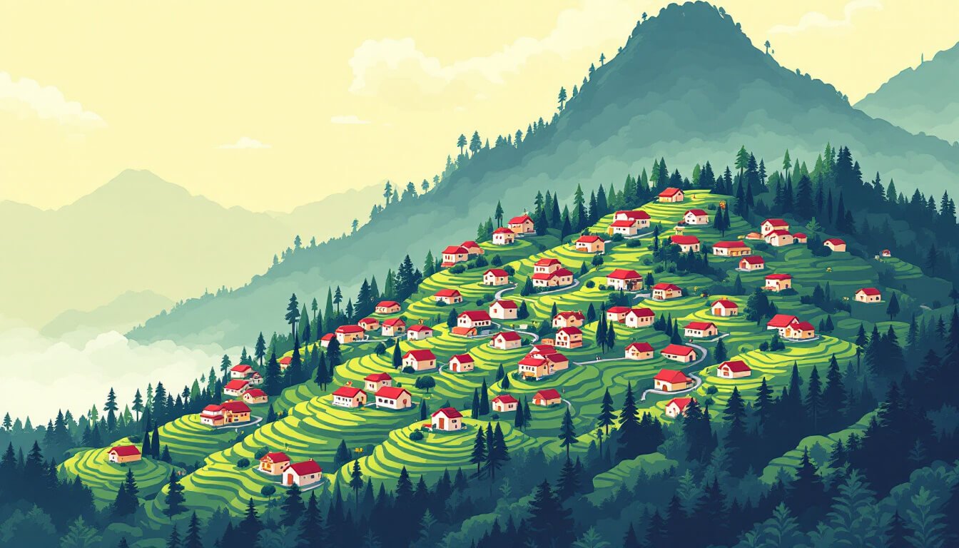 Illustrated map of Alishan oolong tea sub-regions in Taiwan