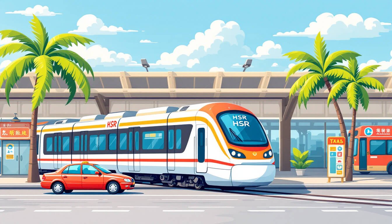 高雄站的台灣高鐵列車和計程車