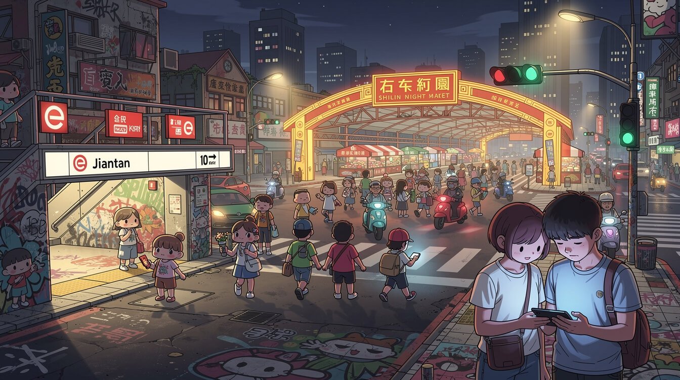 Jiantan MRT station exit near Shilin Night Market