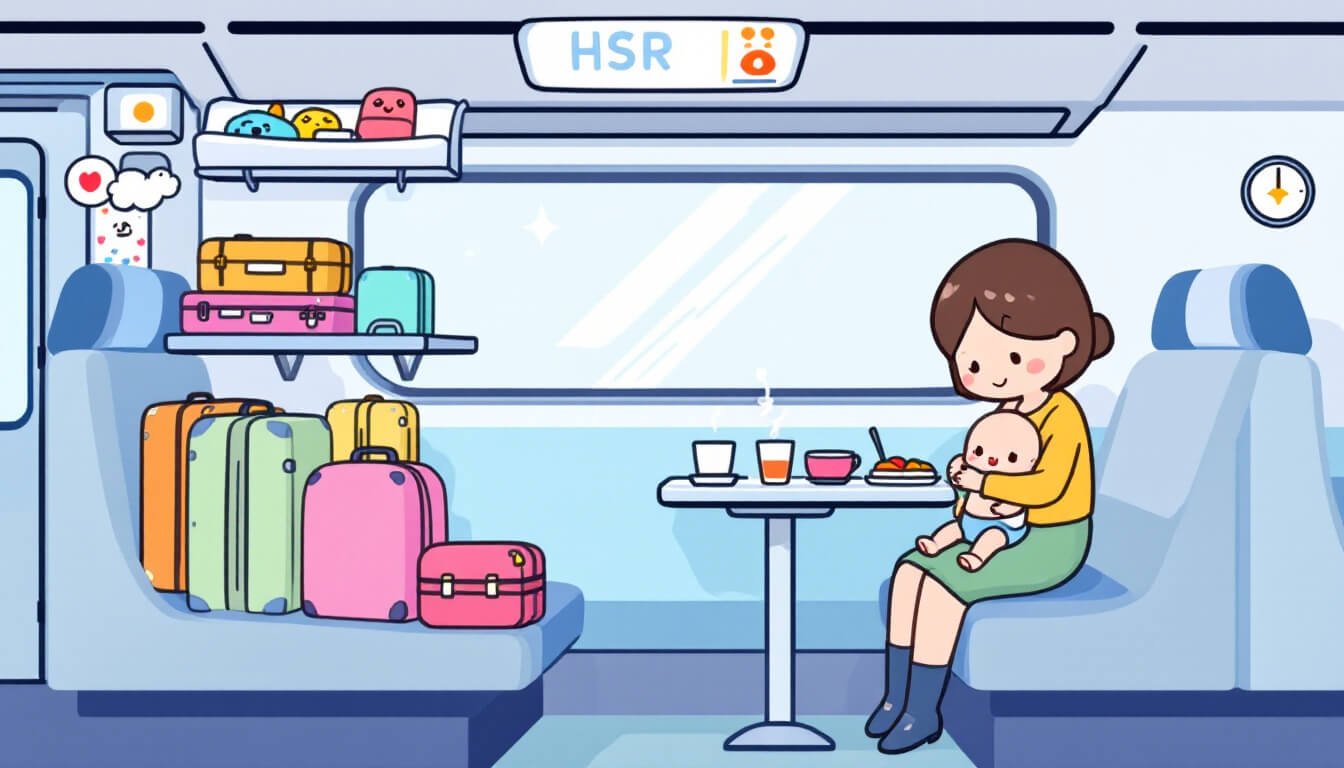 Taiwan HSR interior with luggage and bento boxes