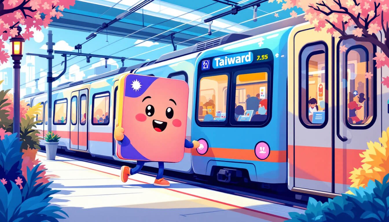 taiwan easycard character mascot with Taipei MRT train illustration