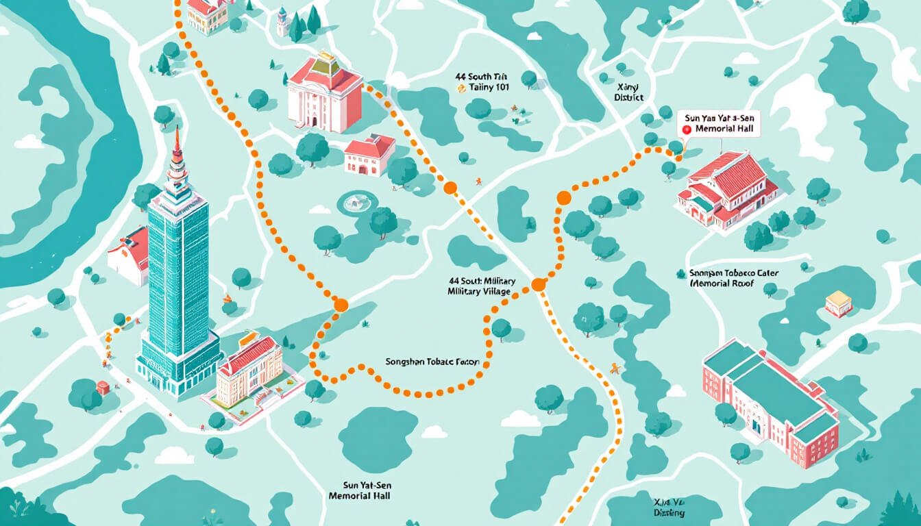 xinyi taipei walking route map three districts one day itinerary