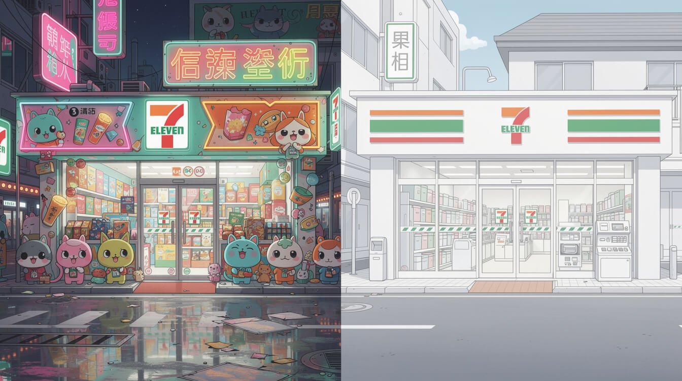Taiwan 7-Eleven vs Japan 7-Eleven storefront comparison