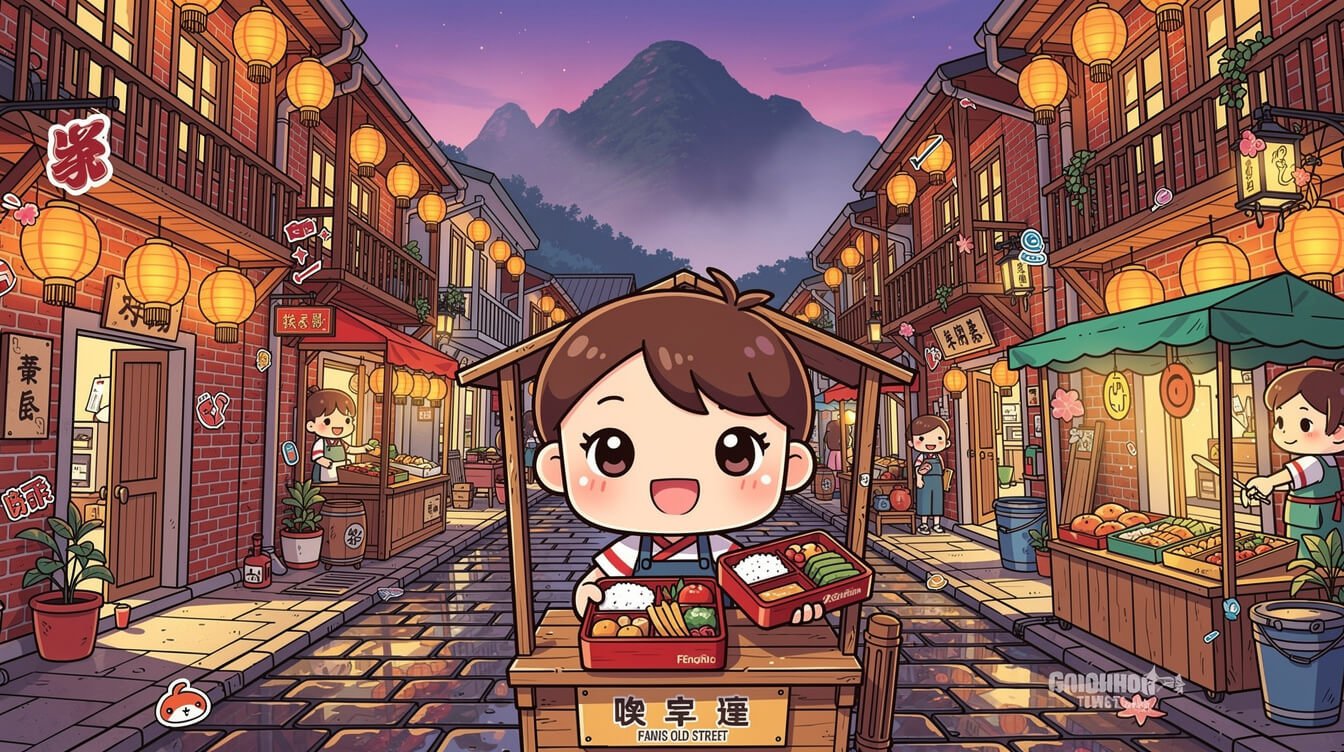 奮起湖老街茶館和著名的鐵路便當盒