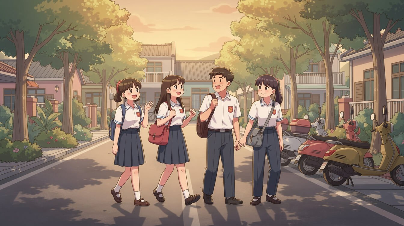 Taiwan high school students in uniform walking home 1990s